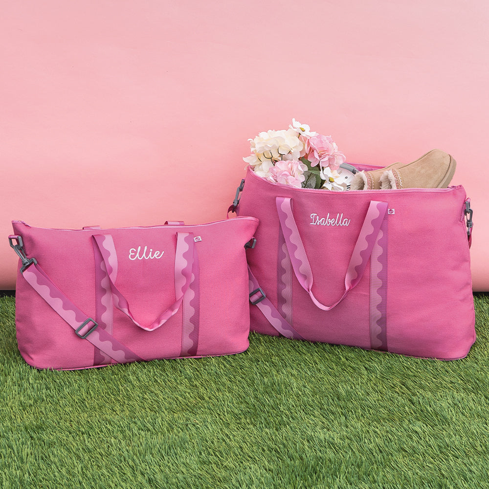 mom and me pink punch monogrammed weekend bags 