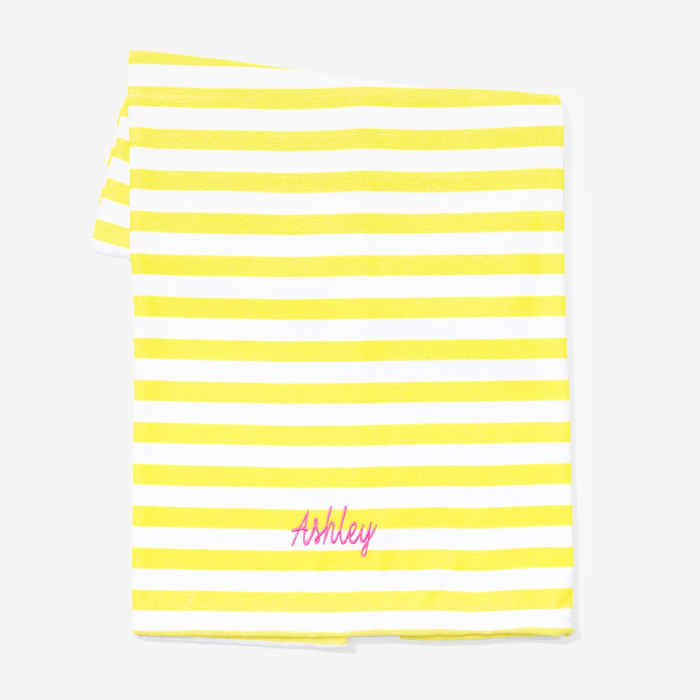 monogrammed yellow and white striped beach towel
