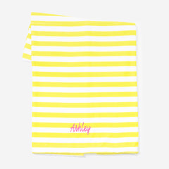 monogrammed yellow and white striped beach towel