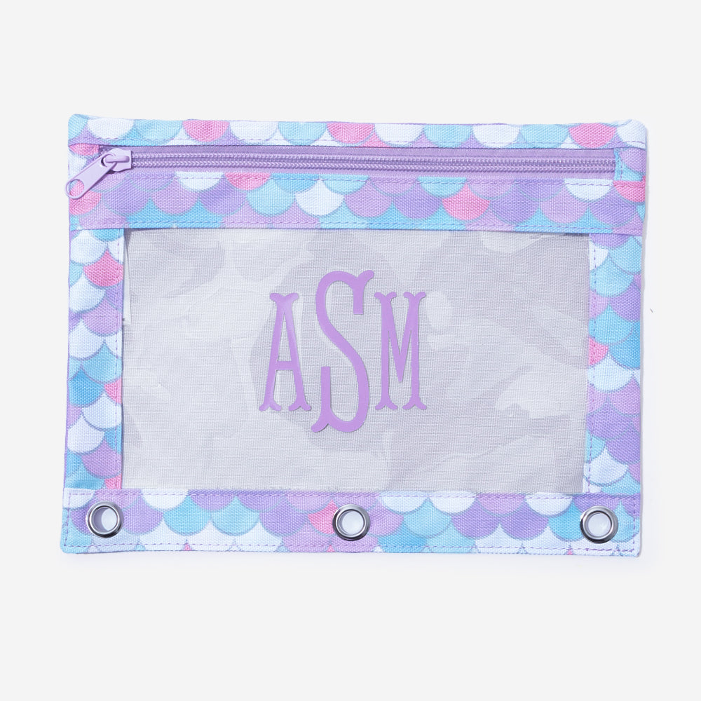 monogrammed binder pencil pouch in mermaid magic