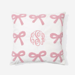 monogrammed bow pillow sham with baby  pink monogram