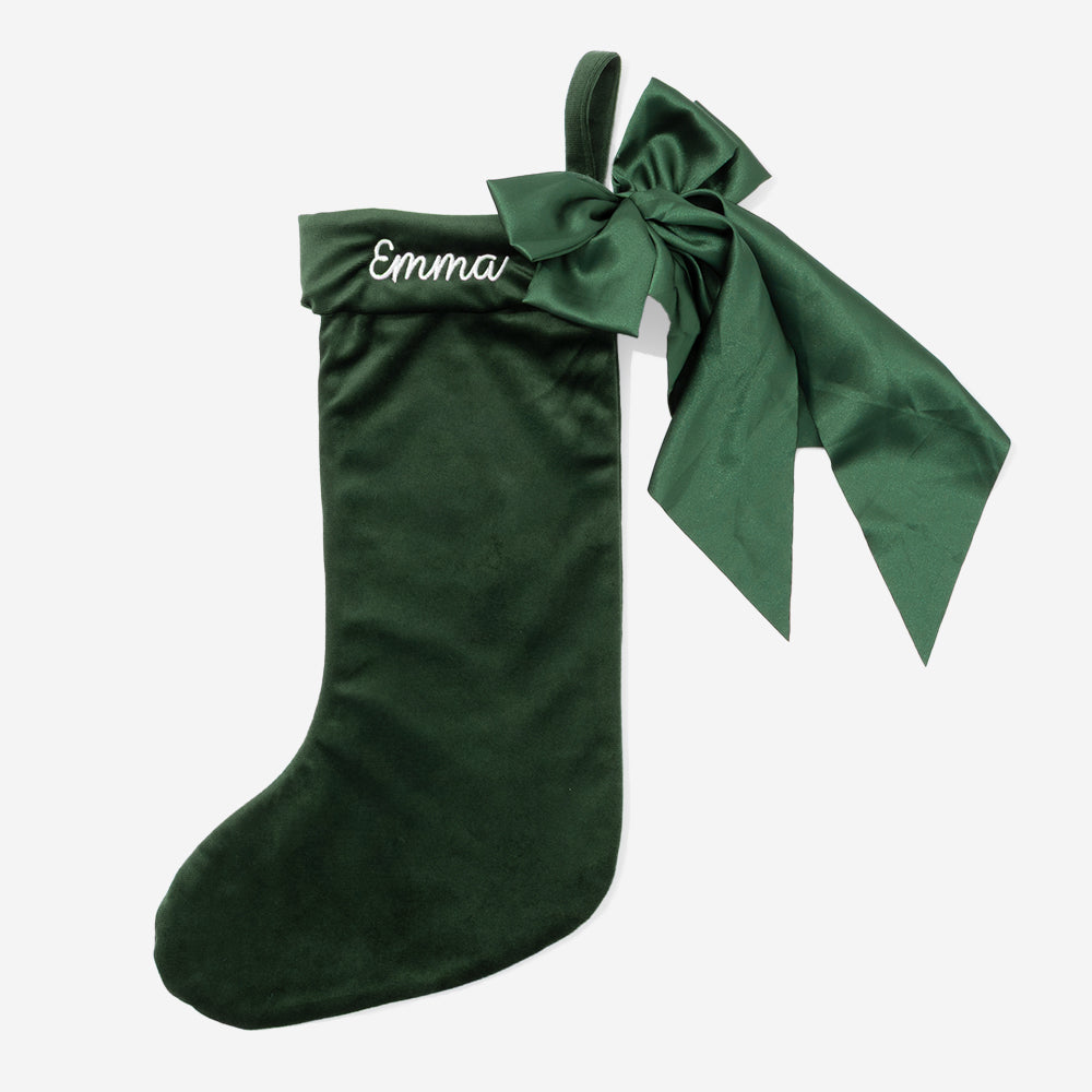 monogrammed bow stocking in green