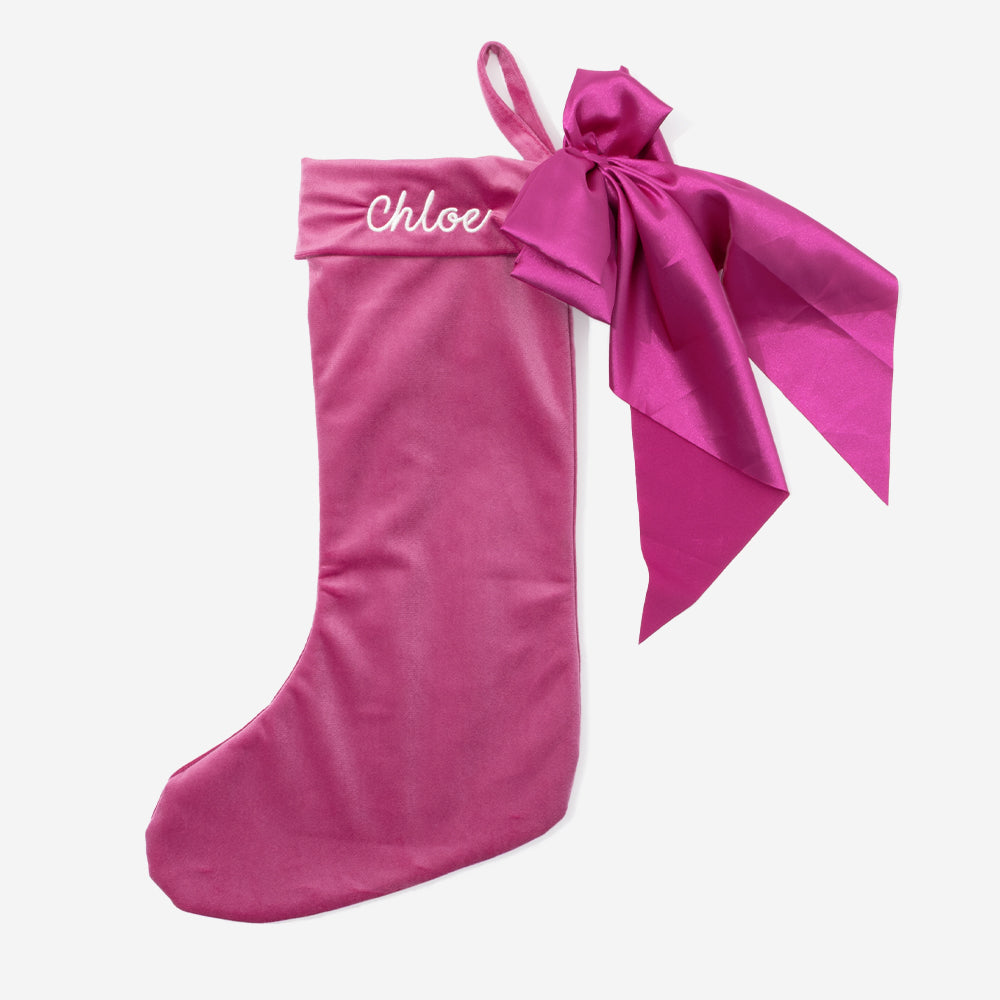 monogrammed bow stocking in pink