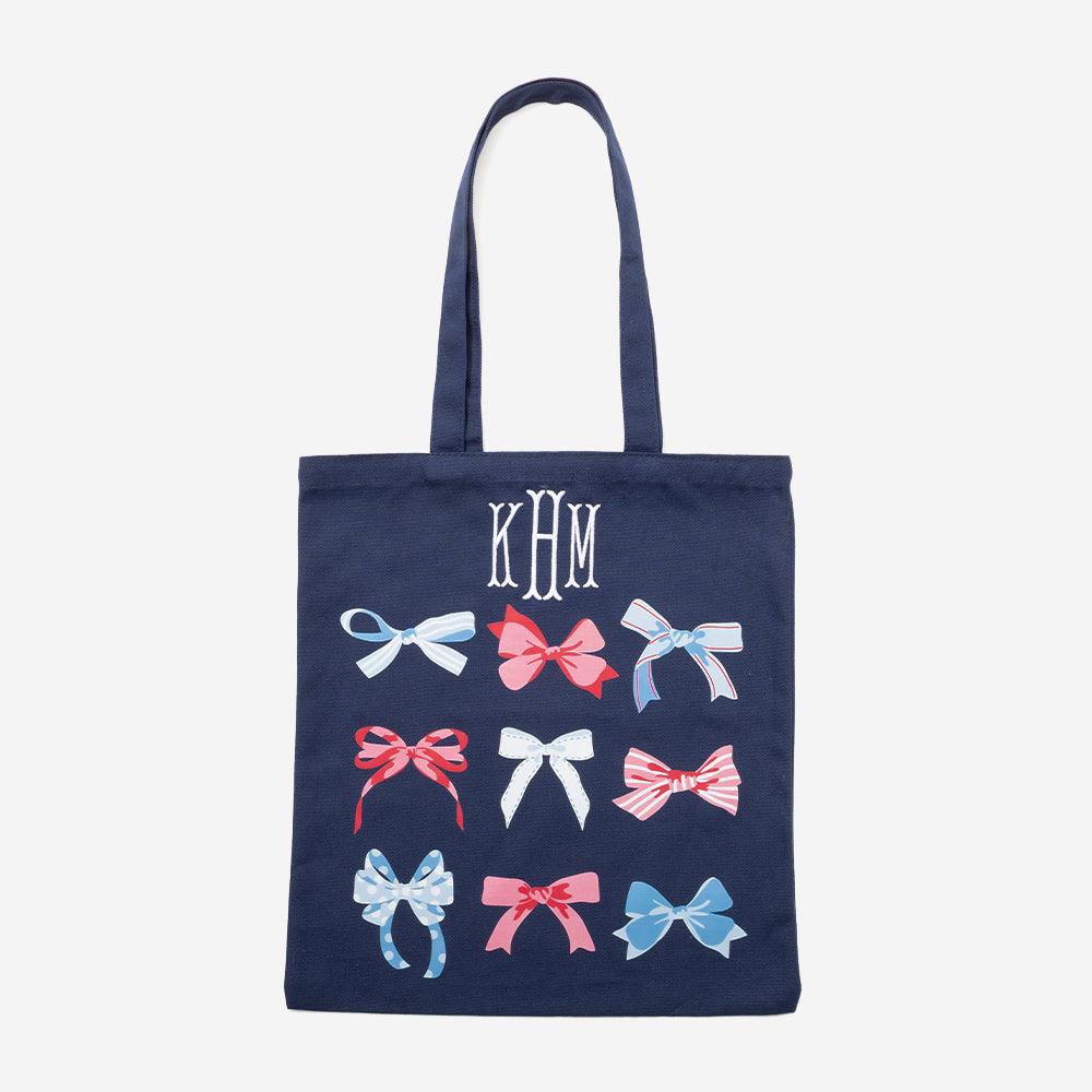 monogrammed bow tote in americana bows