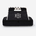 monogrammed casserole carrier in black ditsy diamond 