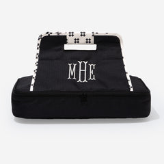 monogrammed casserole carrier in black ditsy diamond 