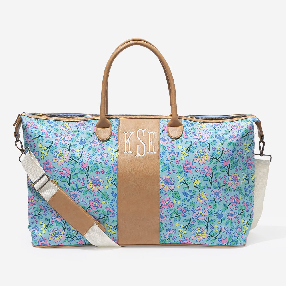 monogrammed charleston weekender in pastel flora trellis