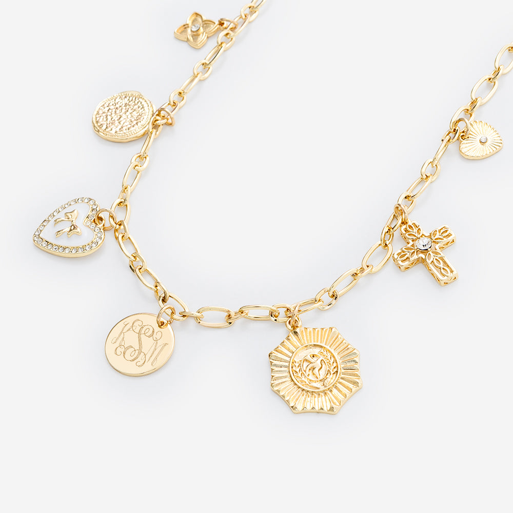 monogrammed charm necklace in white gold