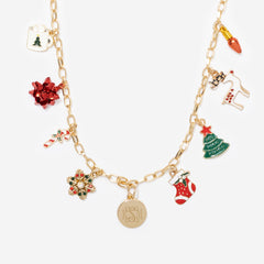 monogrammed christmas charm necklace in red and green 