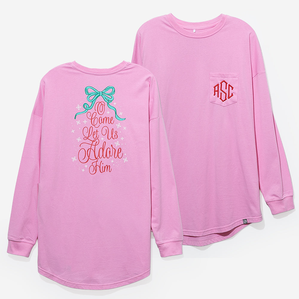 monogrammed christmas t shirt in pink