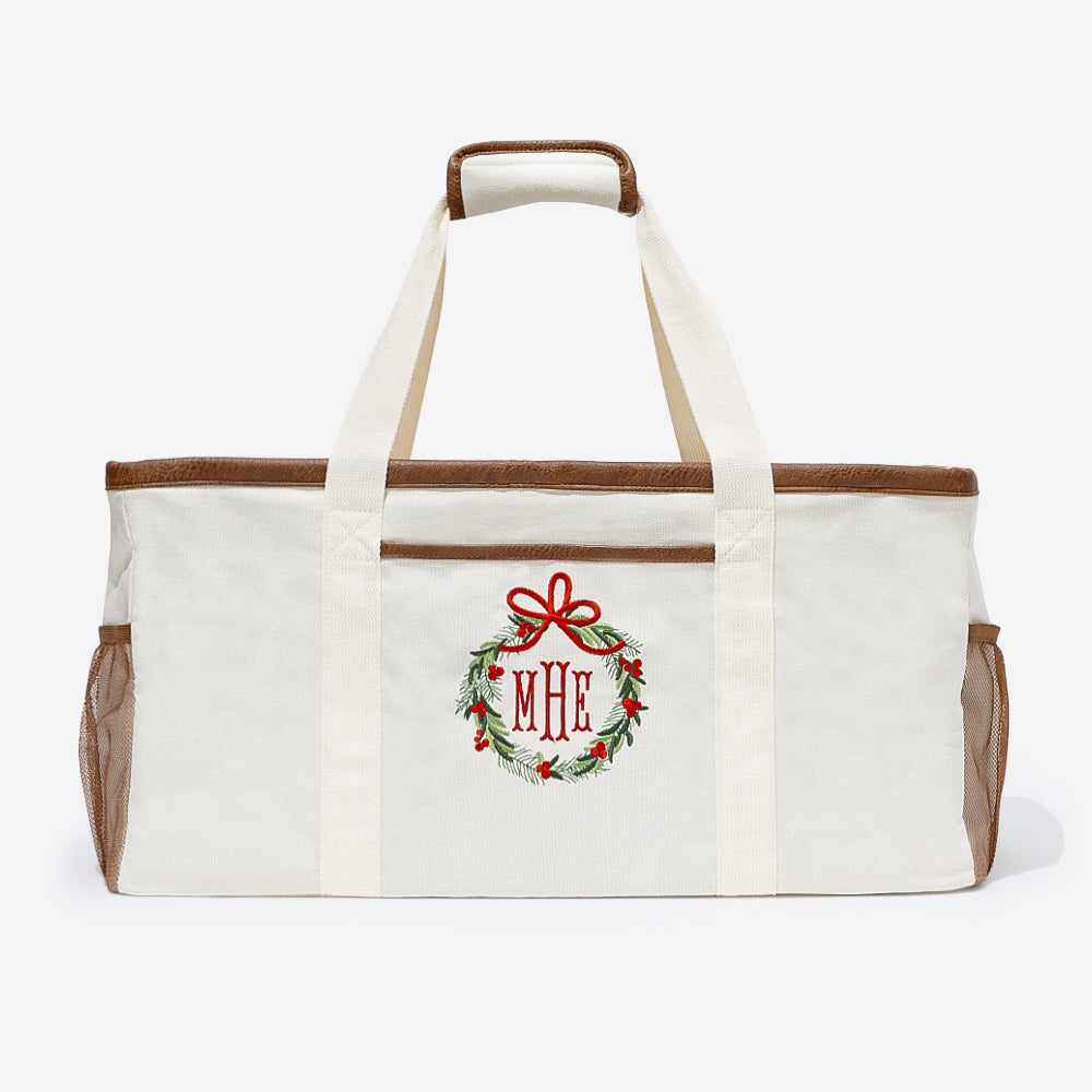 monogrammed christmas wire top extra large tote 
