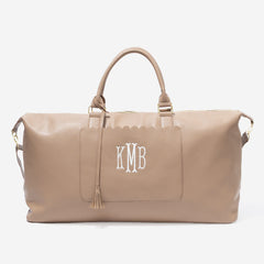 monogrammed classic scallop weekender in taupe