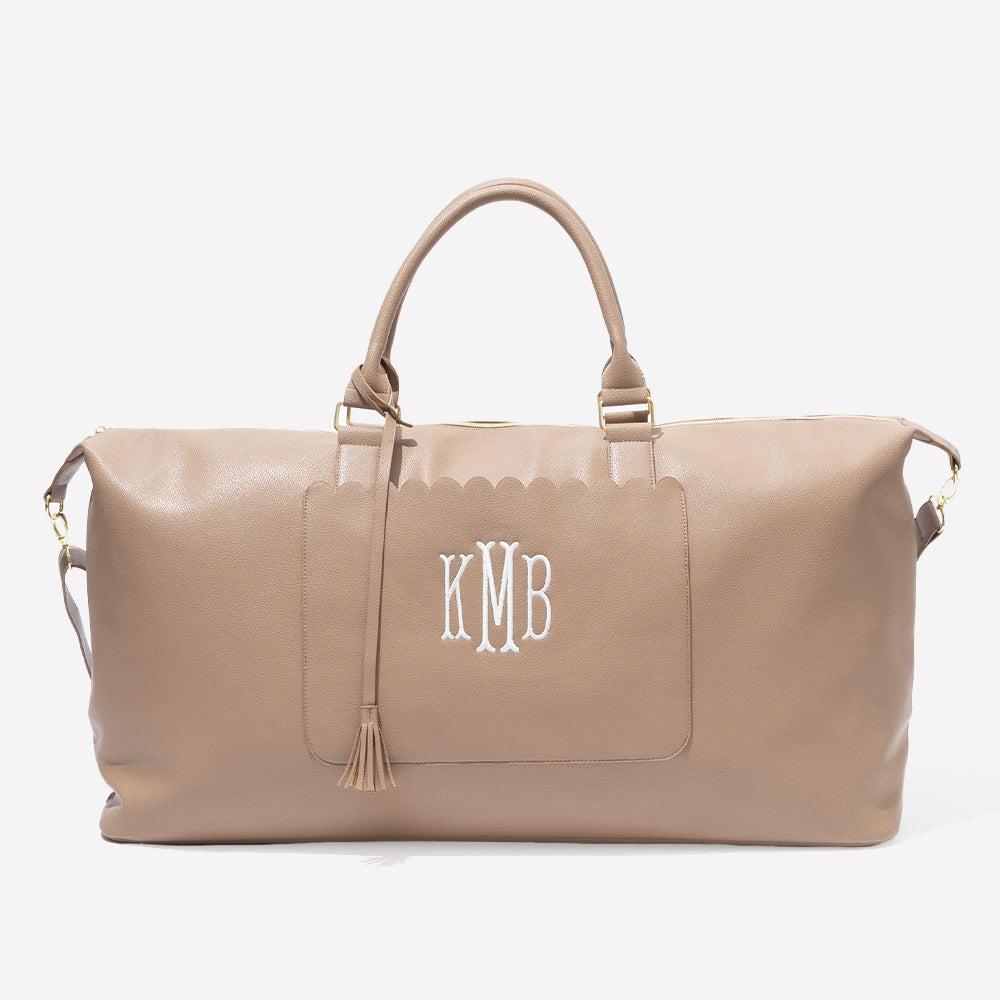 monogrammed classic scallop weekender in taupe