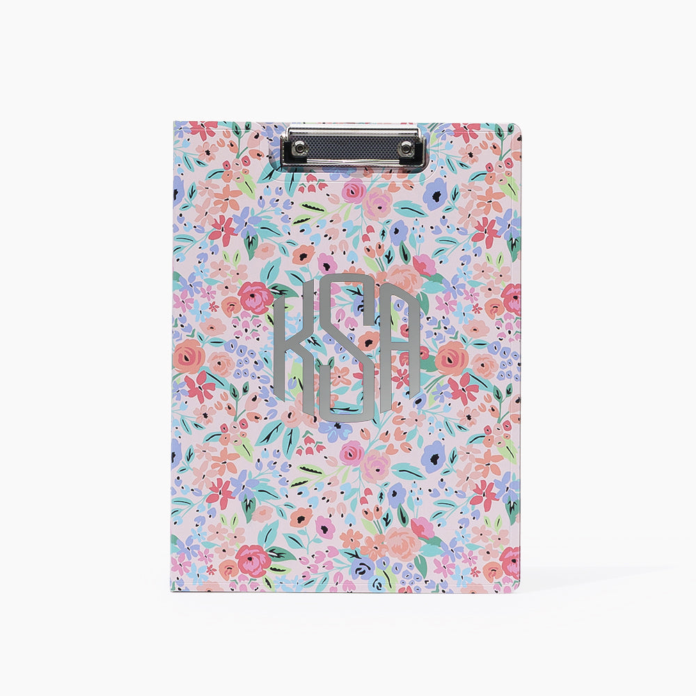 monogrammed clipboard in coral floral in silver