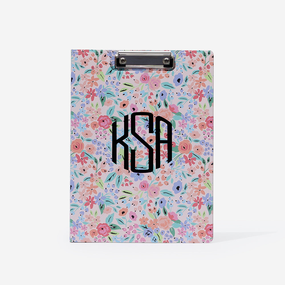 monogrammed clipboard in coral floral