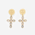 monogrammed cross earrings in taupe