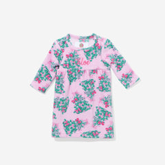 monogrammed doll dress in pink christmas trees