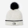 monogrammed embroidered edge beanie in ivory/black