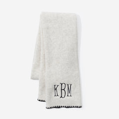 monogrammed embroidered edge scarf-in ivory and black