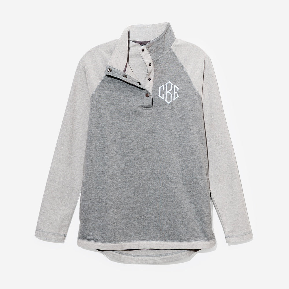 monogrammed essential pullover in heathered gray