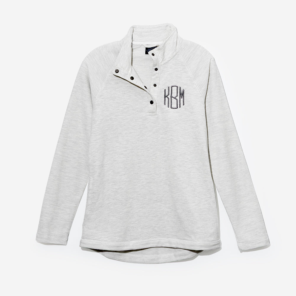 monogrammed essential pullover in heathered ivory