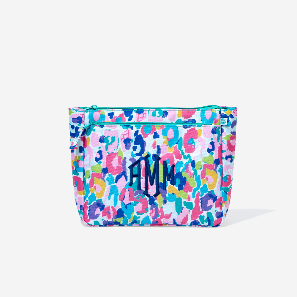 Monogrammed essentials pouch in watercolor cheetah