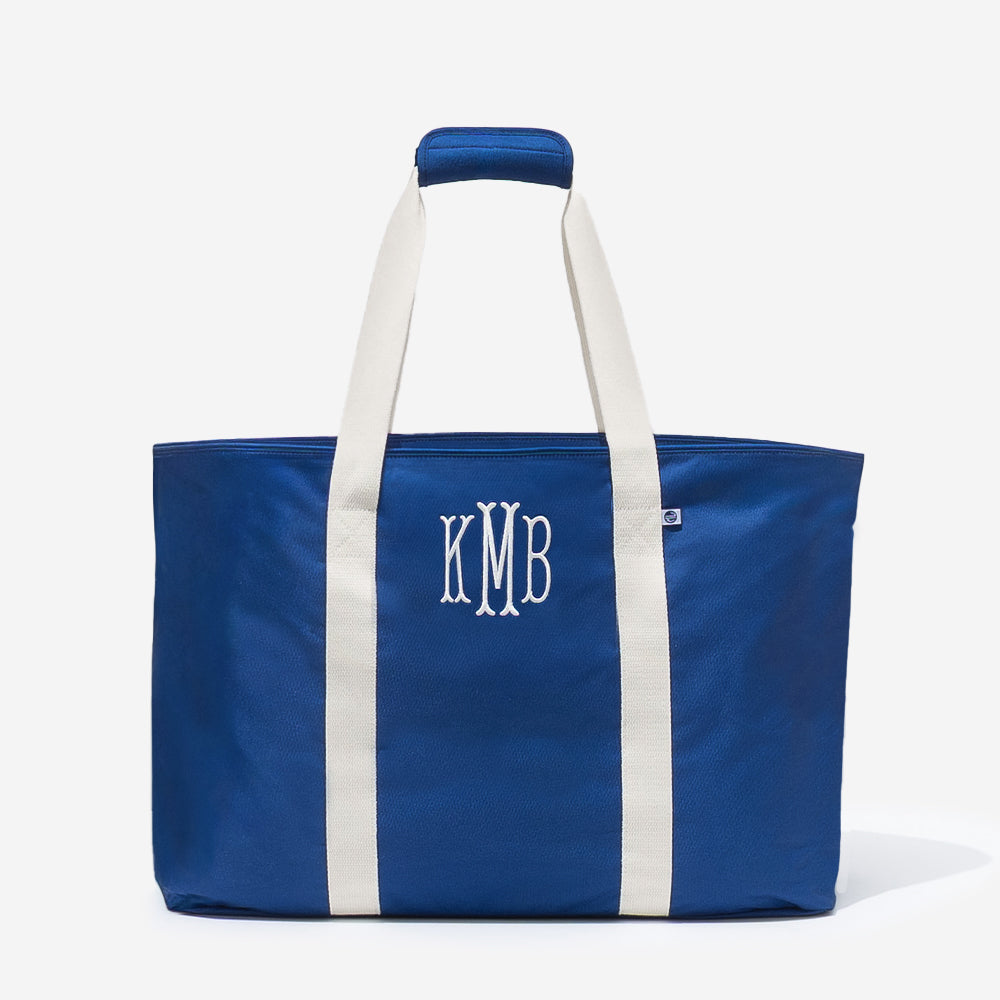 monogrammed extra large tote bag in blue 