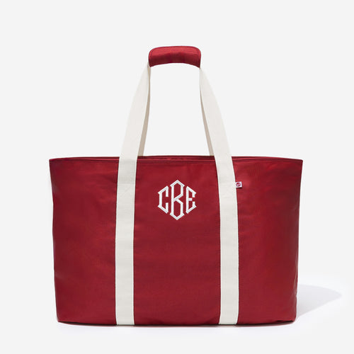 monogrammed extra large tote bag in crimson 