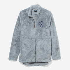 monogrammed fleece full zip jacket in light gray