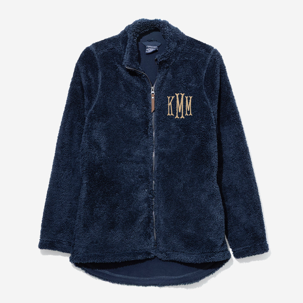 monogrammed fleece full zip jacket in navy