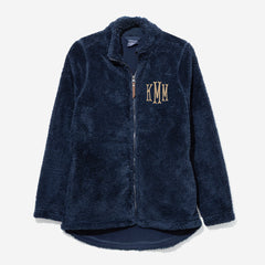 monogrammed fleece full zip jacket in navy