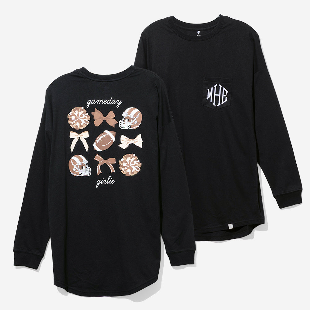 monogrammed football t-shirt in black