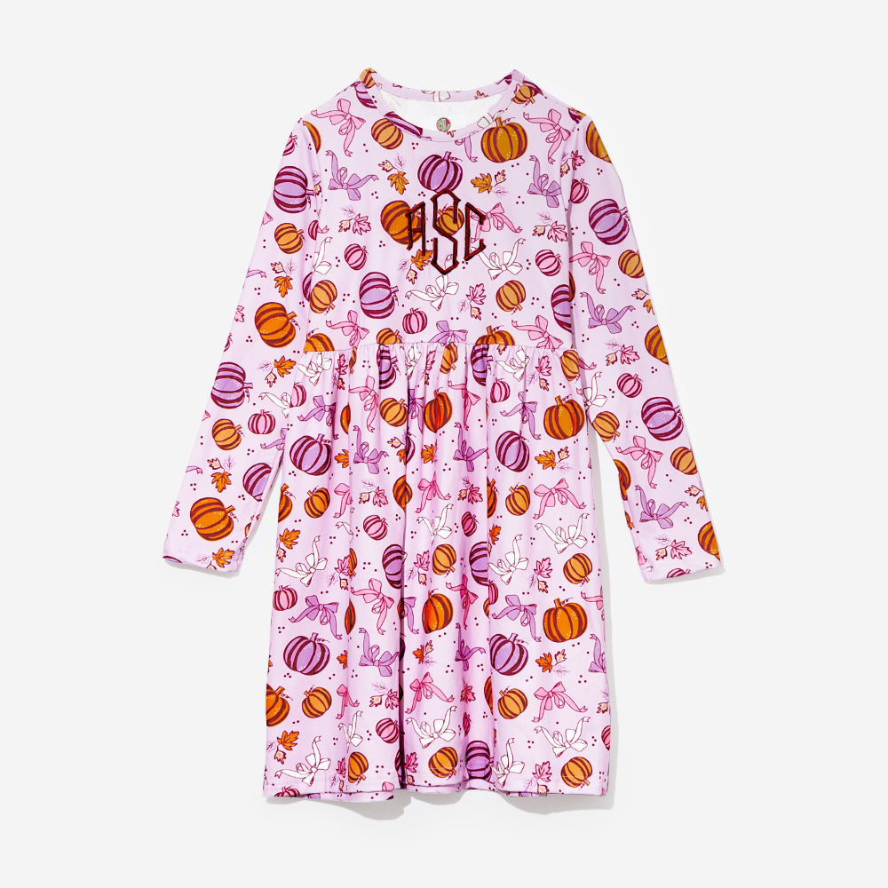 monogrammed girls twirl dress in pretty pumpkins 