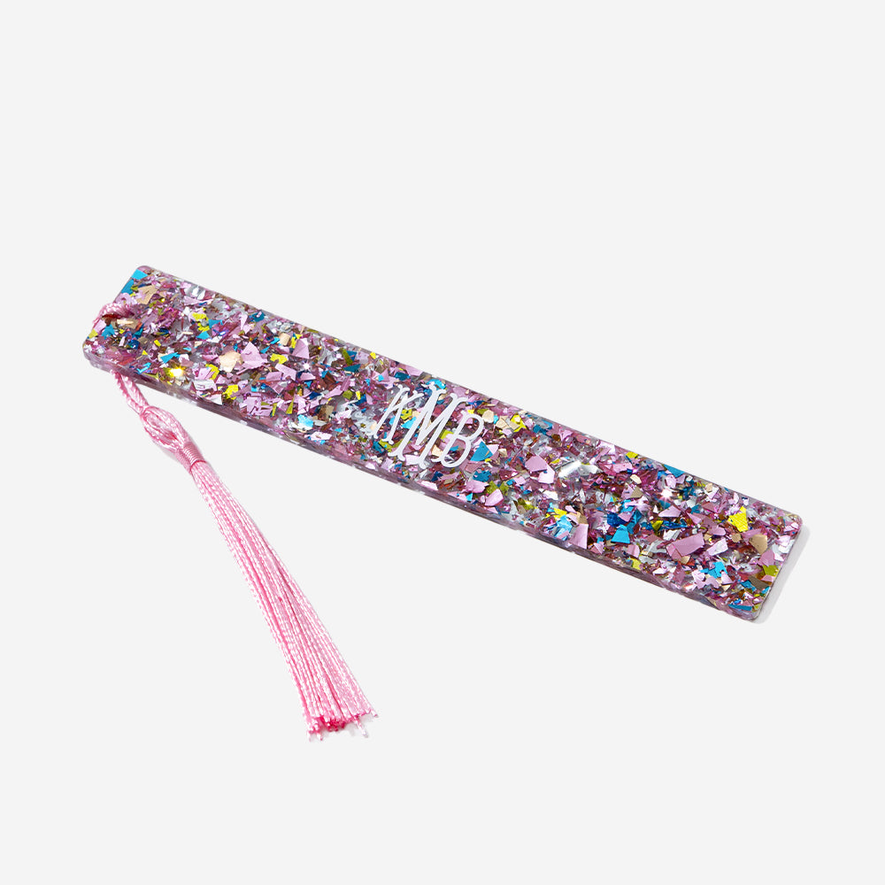 monogrammed glitter bookmark in pink