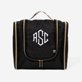 monogrammed hanging toiletry bag in black classic cheetah