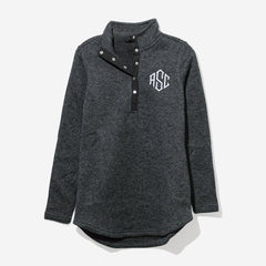 monogrammed heathered pullover tunic in heathered black