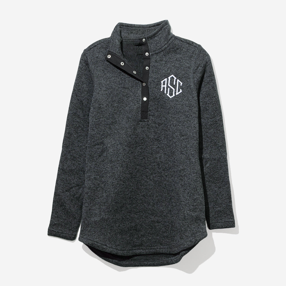 monogrammed heathered pullover tunic in heathered black