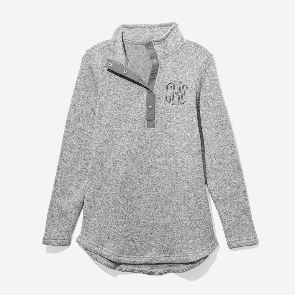 monogrammed heathered pullover tunic in heathered gray