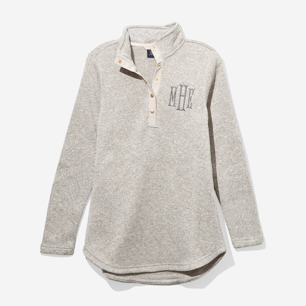 monogrammed heathered pullover tunic in heathered oatmeal