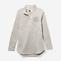 monogrammed heathered pullover tunic in heathered oatmeal