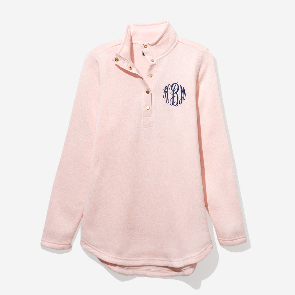 monogrammed heathered pullover tunic in light pink