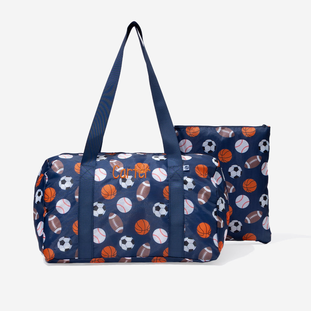 monogrammed kids activity bag in sports balls