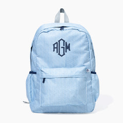 monogrammed kid basic backpack in navy seersucker2