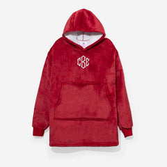 monogrammed kids blanket hoodie in crimson