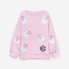 monogrammed kids sequin ghost sweatshirt in light pink