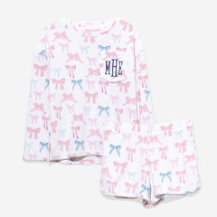 monogrammed kids softspun lounge set in pink blue coquette