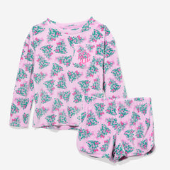 monogrammed kids softspun lounge set in pink christmas trees new