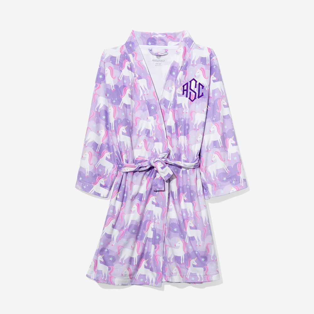 monogrammed kids softspun robe in pastel unicorns