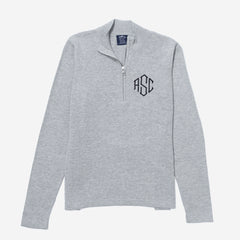 monogrammed knit quarter zip pullover in heathered gray