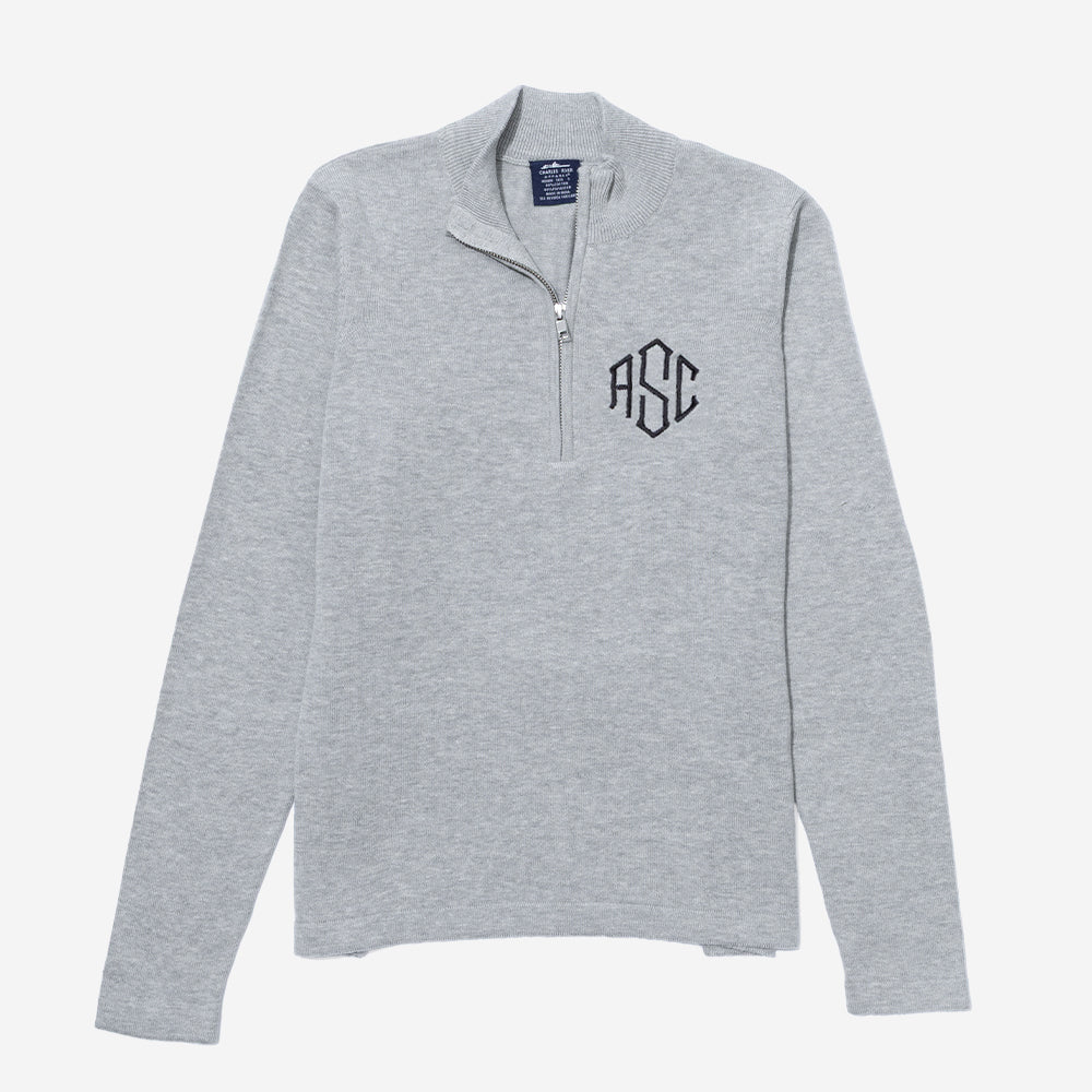 monogrammed knit quarter zip pullover in heathered gray